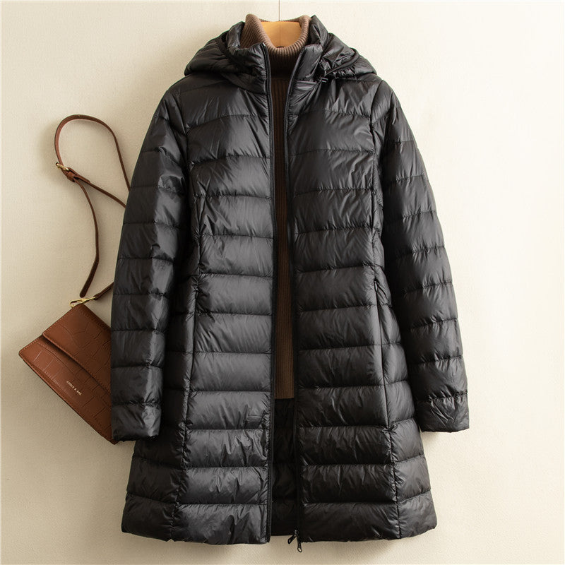 Detachable Hat Light Thin Down Jacket Women  Leather Jacket 78.05 Black-XL