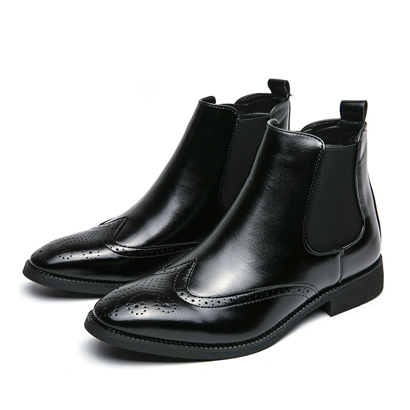 High-top Leather Shoes Men's Pointed Chelsea Booties  Footwear 82.34 9713-Black-46