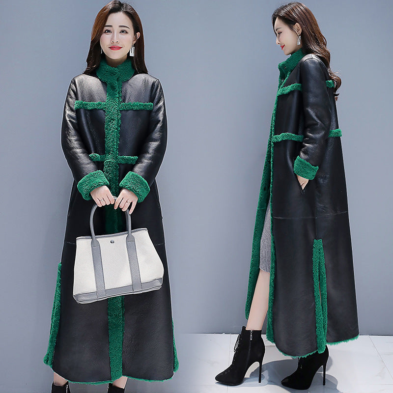 Fleece-lined Thick Lamb Wool Coat For Women Long Cotton Jacket  Leather Jacket 216.80 