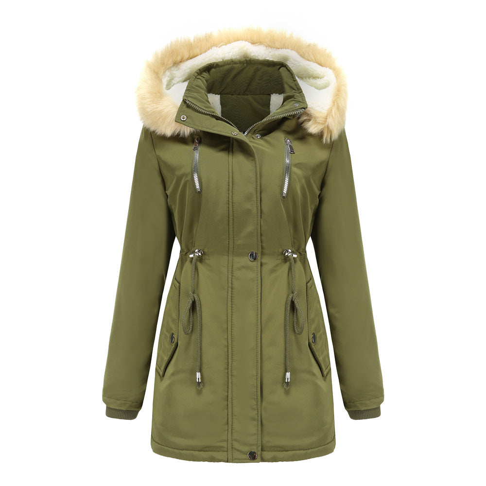 Thick Lamb Velvet Loose Ladies Cotton Jacket With Detachable Hood And Fleece Jacket  Leather Jacket 107.56 Green-XL