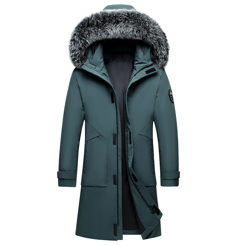 Fox Fur Collar Men's Coat Hooded Men's Clothing Mid-length Down Jacket Warm Cold-resistant Coat  Leather Jacket 106.69 