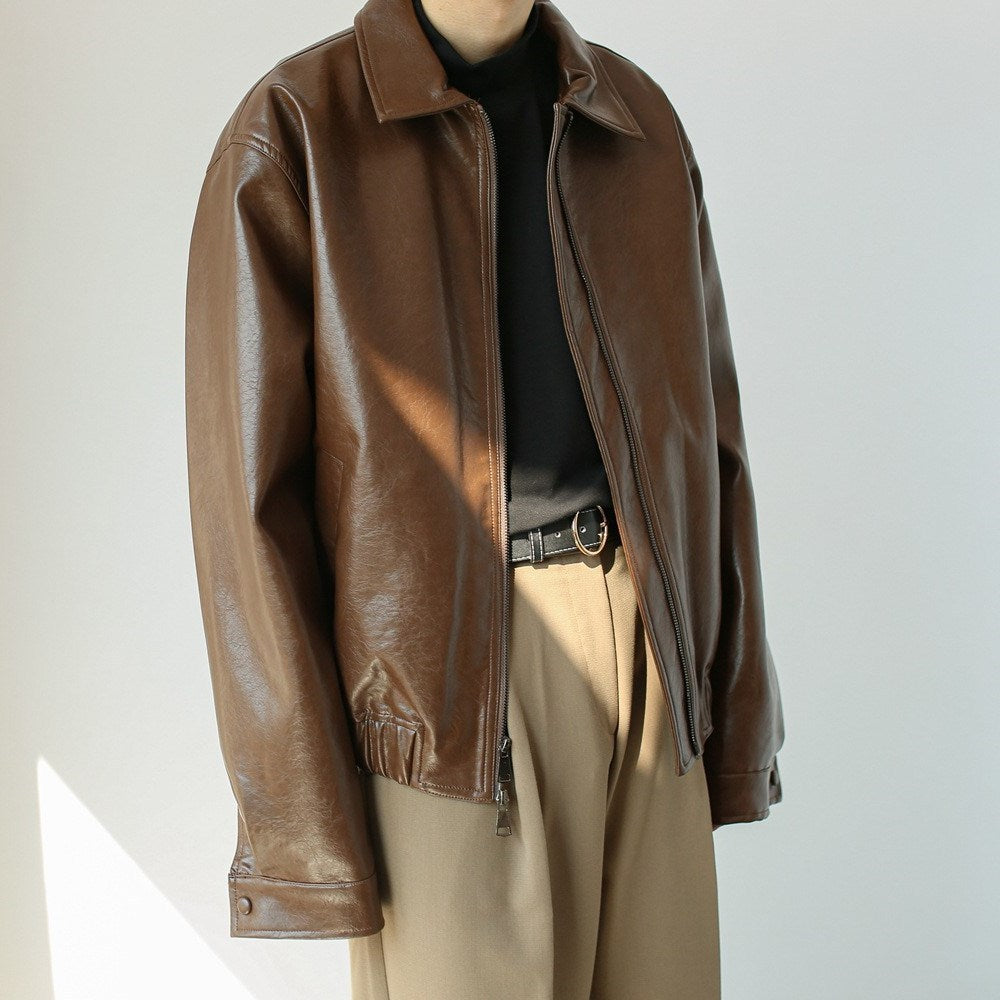Men's Retro Short Personalized Leather Coat  Leather Jacket 86.55 