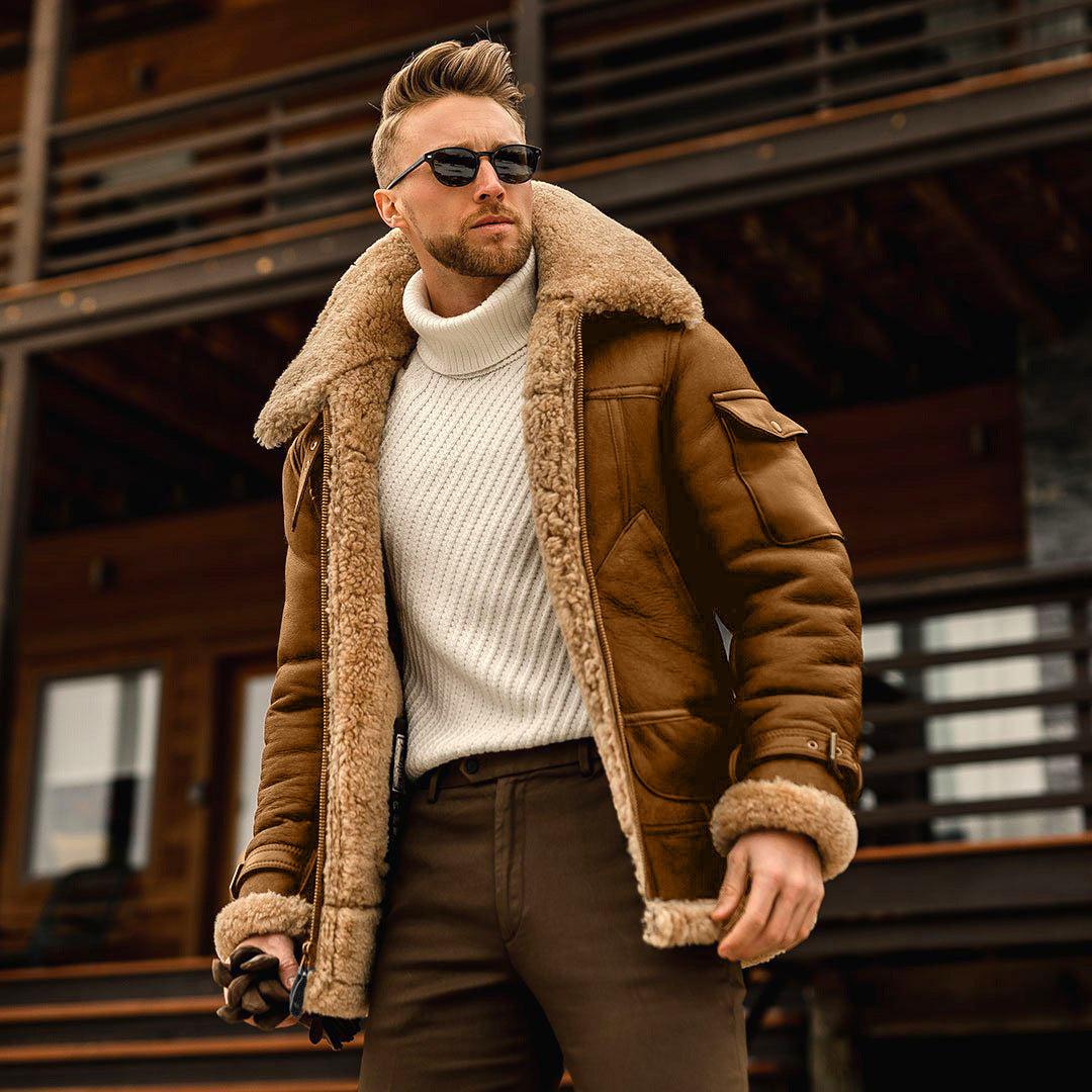 Winter Jacket Mens Military Fleece Warm Jackets Male Fur Collar Coats Army Tactical Jacket  Leather Jacket 78.92 Brown-XL