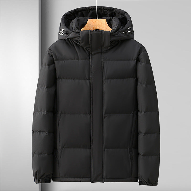 Winter Down Jacket Men's High-grade Hooded Loose  Leather Jacket 108.36 Black-XL