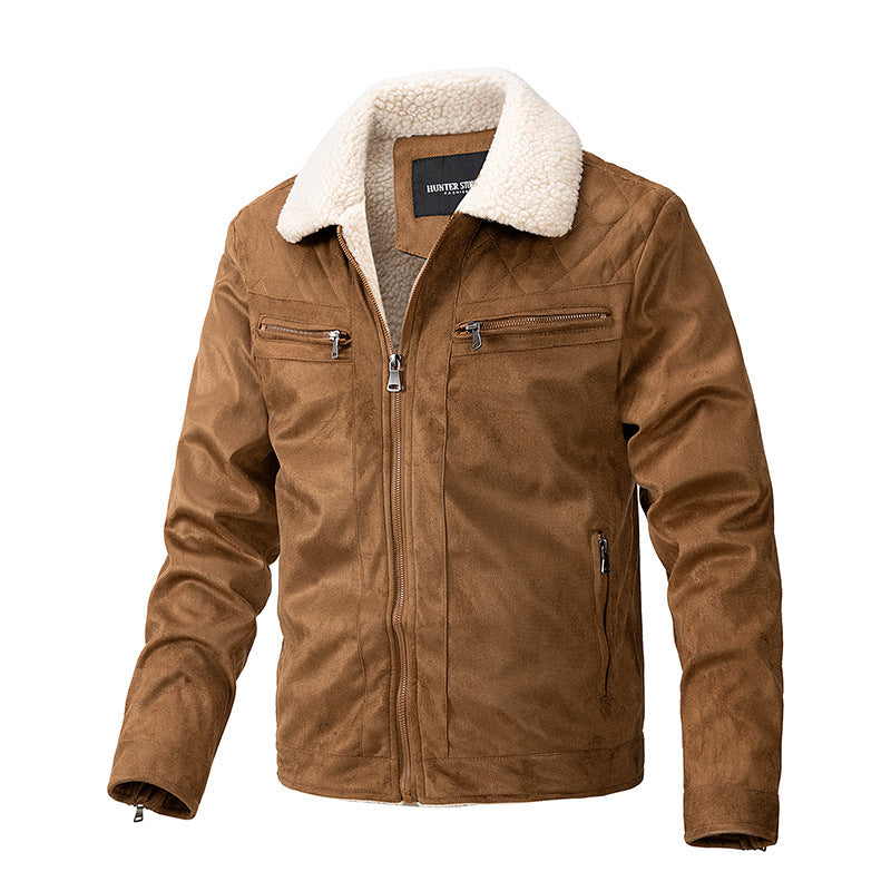 Suede Fabric Jacket Men's Zipper Cardigan Casual Berber Fleece Coat  Leather Jacket 78.41 