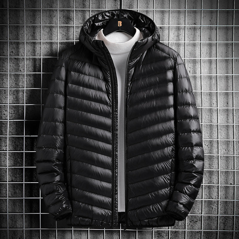 Men's Hooded Cotton Jacket Short Lightweight Cotton Coat  Leather Jacket  