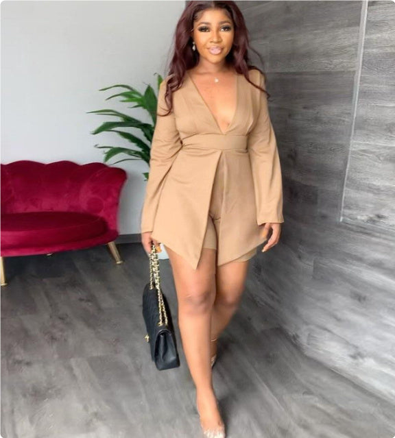 Women's Suit Jackets Top Waist Slimming Elegant Small Suit  Leather Jacket 50.72 Dark-Khaki-XL