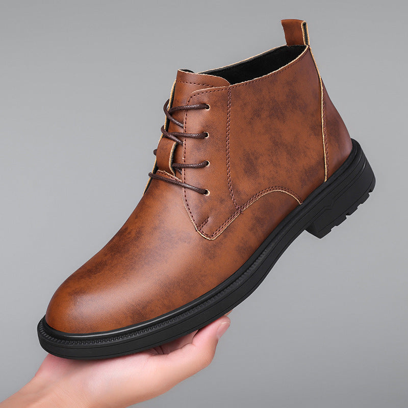 Retro Lace Up Denim Trendy Mid-length Warm Non-slip Men's Martin Boots  Footwear 50.33 