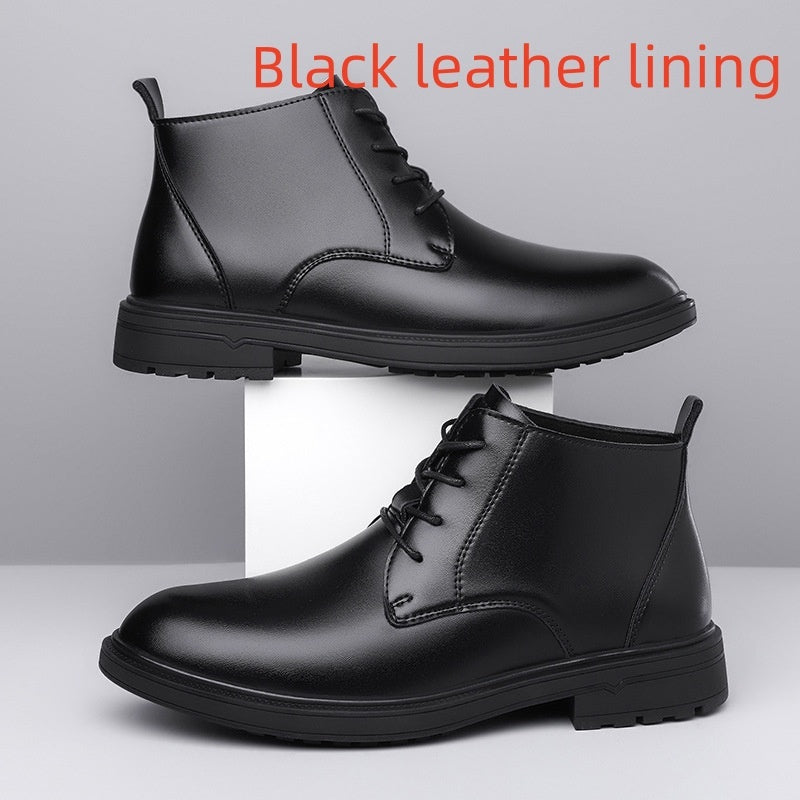 Retro Lace Up Denim Trendy Mid-length Warm Non-slip Men's Martin Boots  Footwear 51.88 Black-Leather-Lining-48