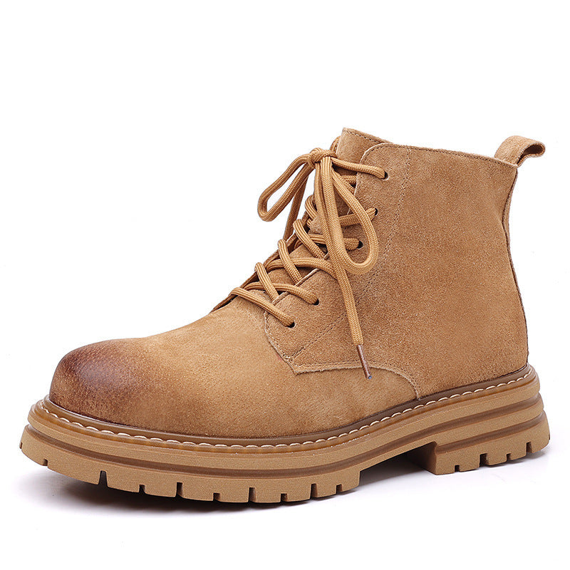 High-top Leather Shoes Leather Zipper Short Boots  Footwear  
