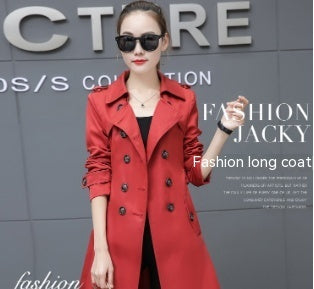 Slim Women Trench Coat Plus Size Mid-length  Leather Jacket 92.27 Wine-Red-XL