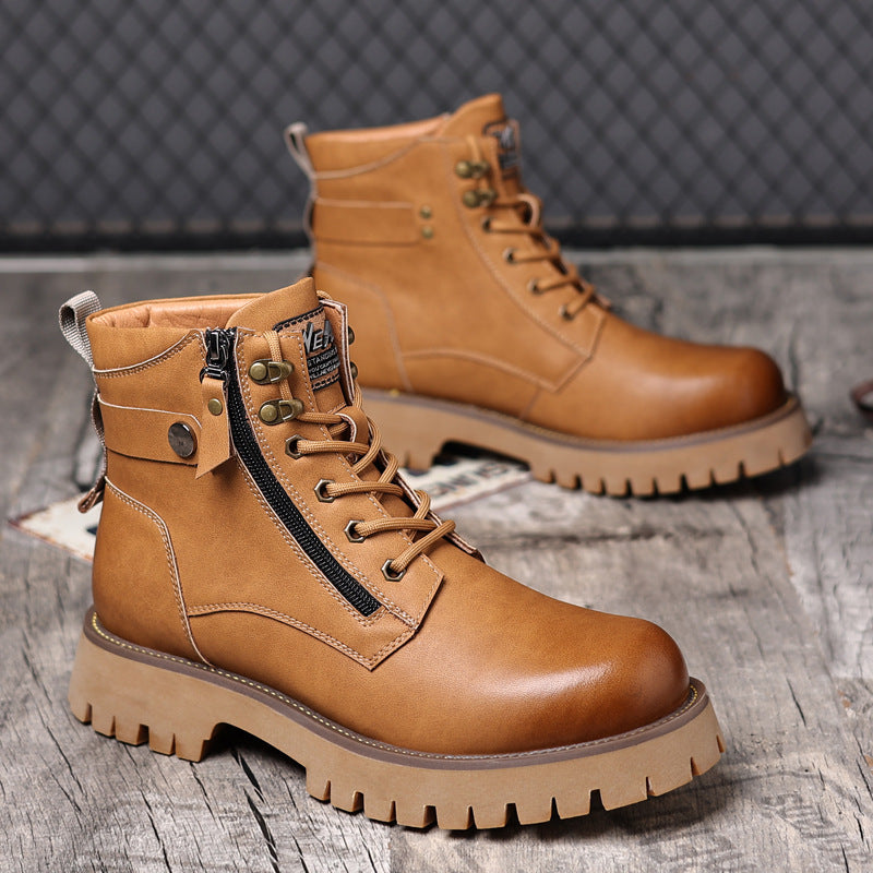 Men's High-top Velvet Thermal Height Increasing Leather Boots  Footwear  