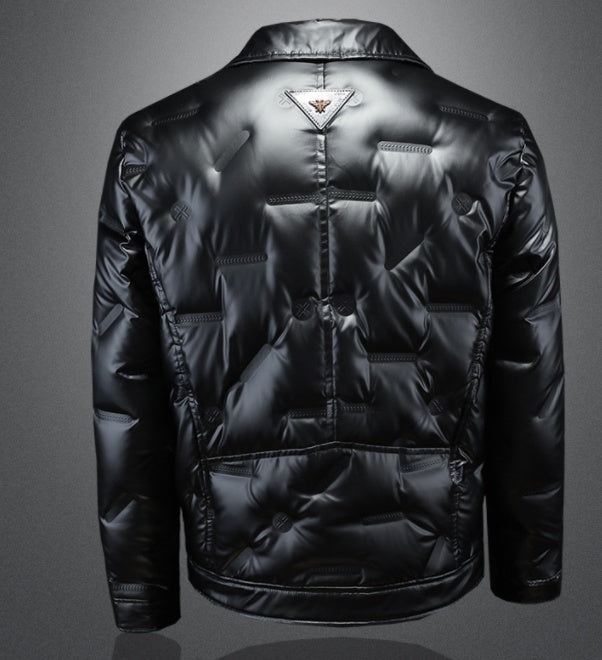 White Duck Down Shiny Suit Collar Men's Down Jacket  Leather Jacket 286.08 