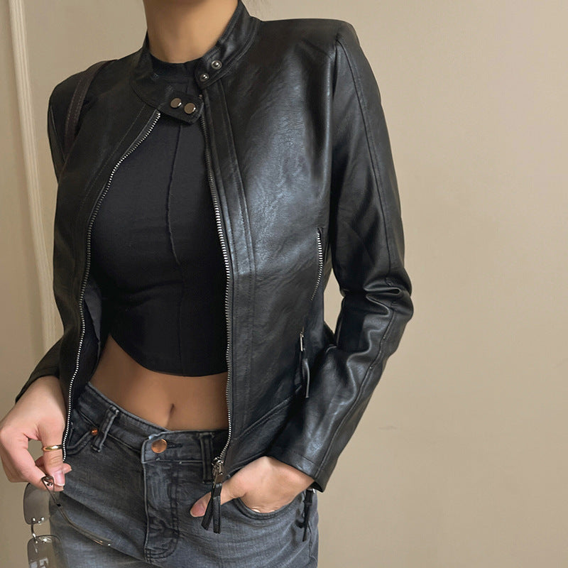 Women's American Motorcycle Black PU Leather Coat  Leather Jacket 92.64 