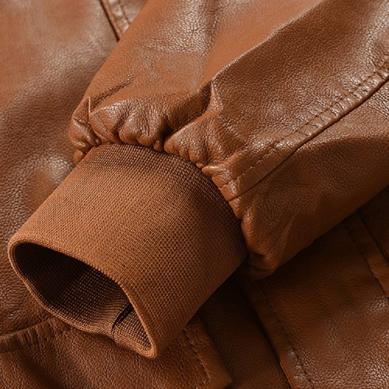 Men's Leather Coat Thickened Medium Length Coat  Leather Jacket 77.23 