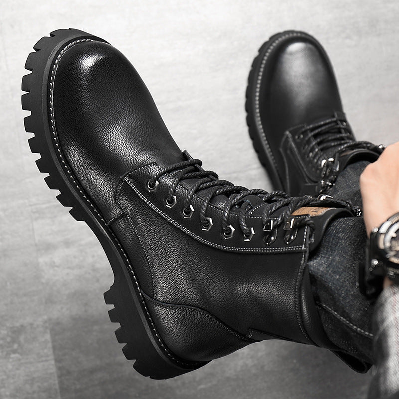 Worker Boot High Top British Style Thick Bottom Fleece-lined  Footwear  