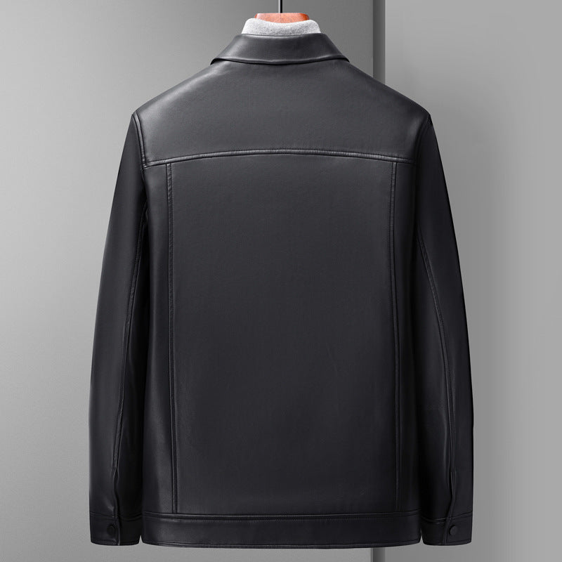 Fashion Polo Collar Thin Multi-color Optional Single-breasted Middle-aged Haining Men's Leather Jackets  Leather Jacket 215.12 