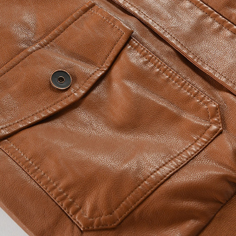 Men's Leather Coat Thickened Medium Length Coat  Leather Jacket 77.23 