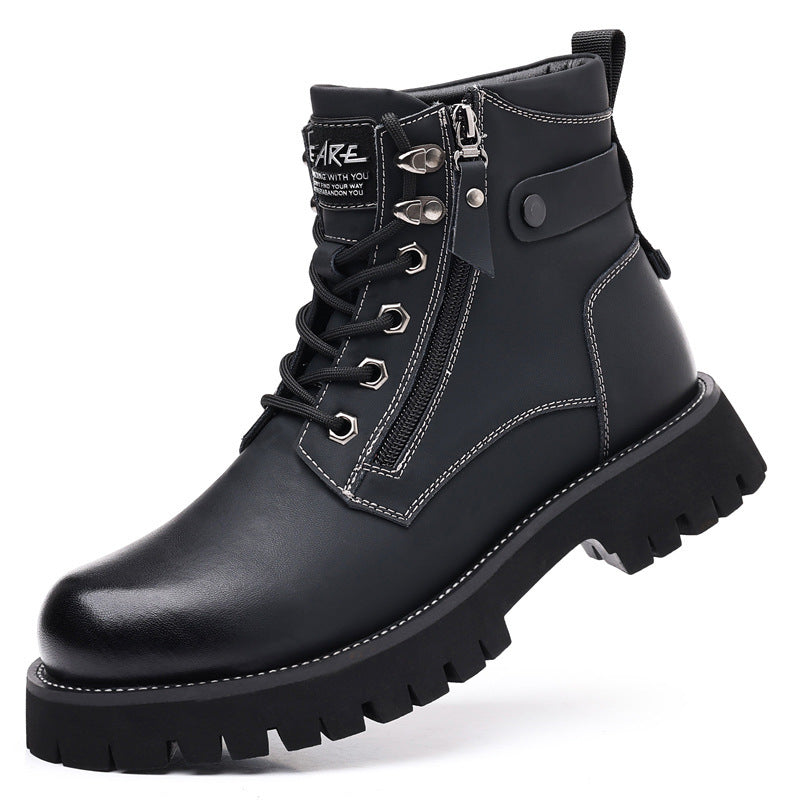 Men's High-top Velvet Thermal Height Increasing Leather Boots  Footwear  