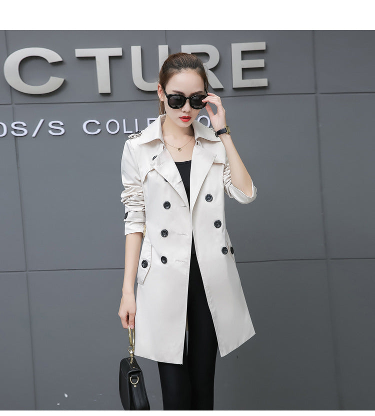 Slim Women Trench Coat Plus Size Mid-length  Leather Jacket 92.27 Beige-Color-XL