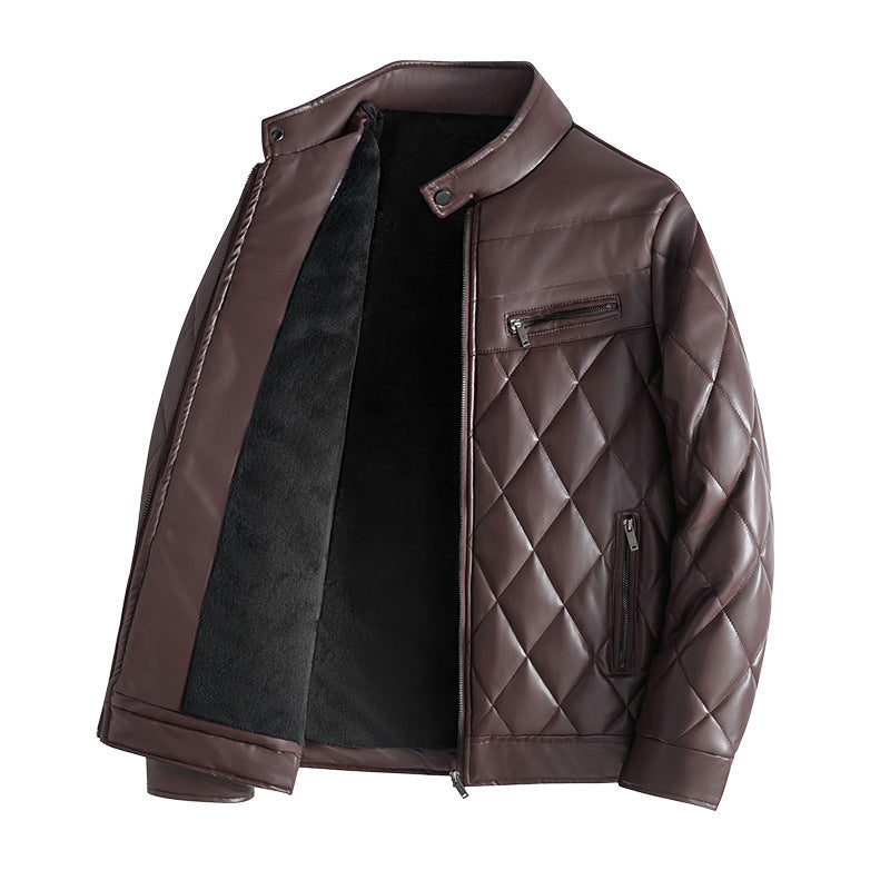 Men's Leather Jackets Thick Casual Men  Leather Jacket 84.35 Brown-XXXXL