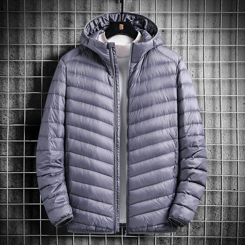 Men's Hooded Cotton Jacket Short Lightweight Cotton Coat  Leather Jacket 81.52 Gray-XL