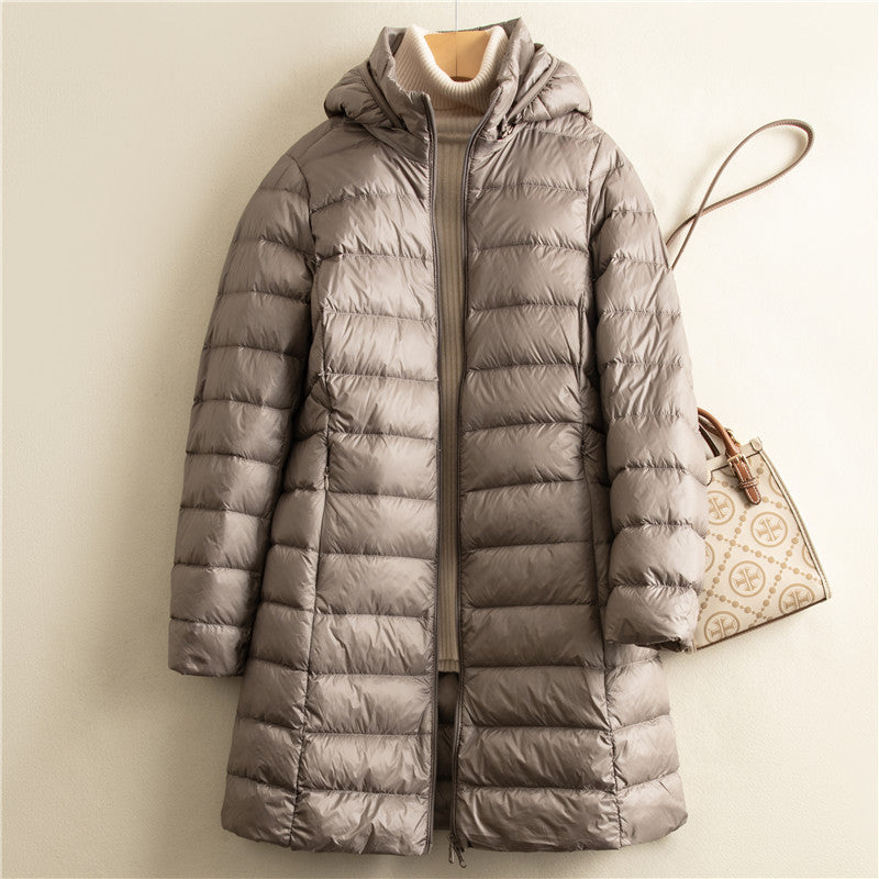 Detachable Hat Light Thin Down Jacket Women  Leather Jacket 78.05 Khaki-XL