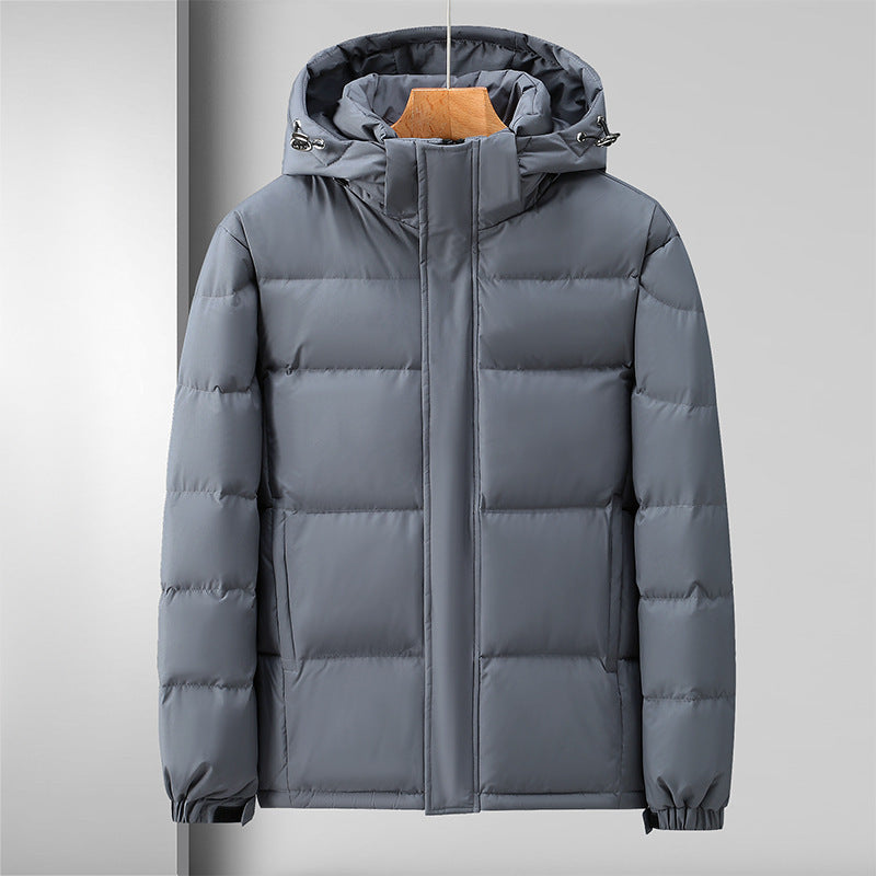 Winter Down Jacket Men's High-grade Hooded Loose  Leather Jacket 108.36 Gray-XL