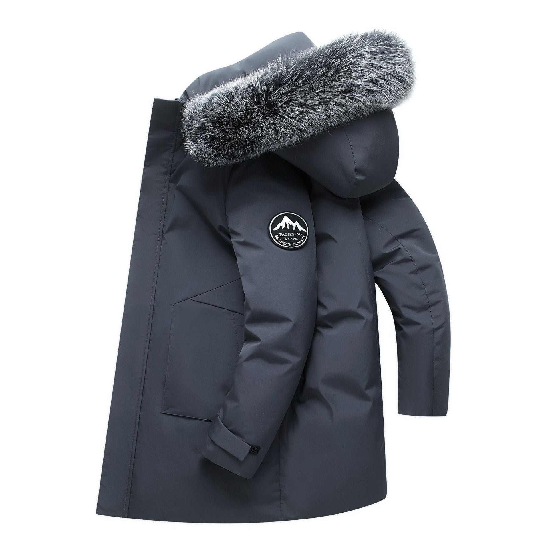 Fox Fur Collar Men's Coat Hooded Men's Clothing Mid-length Down Jacket Warm Cold-resistant Coat  Leather Jacket 267.94 Gray-XXXXL