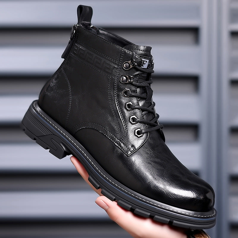 British Style All-matching Work Clothes Ankle Boots Fashion Haulage Motor Leather Boots  Footwear 96.12 Black-Thin-Shoes-44