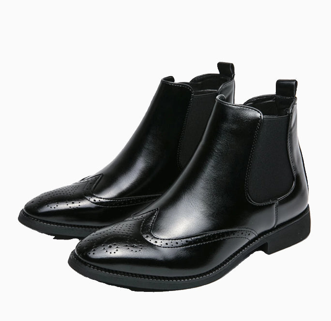 High-top Leather Shoes Men's Pointed Chelsea Booties  Footwear 82.34 Inner-Height-Increasing-Black-46