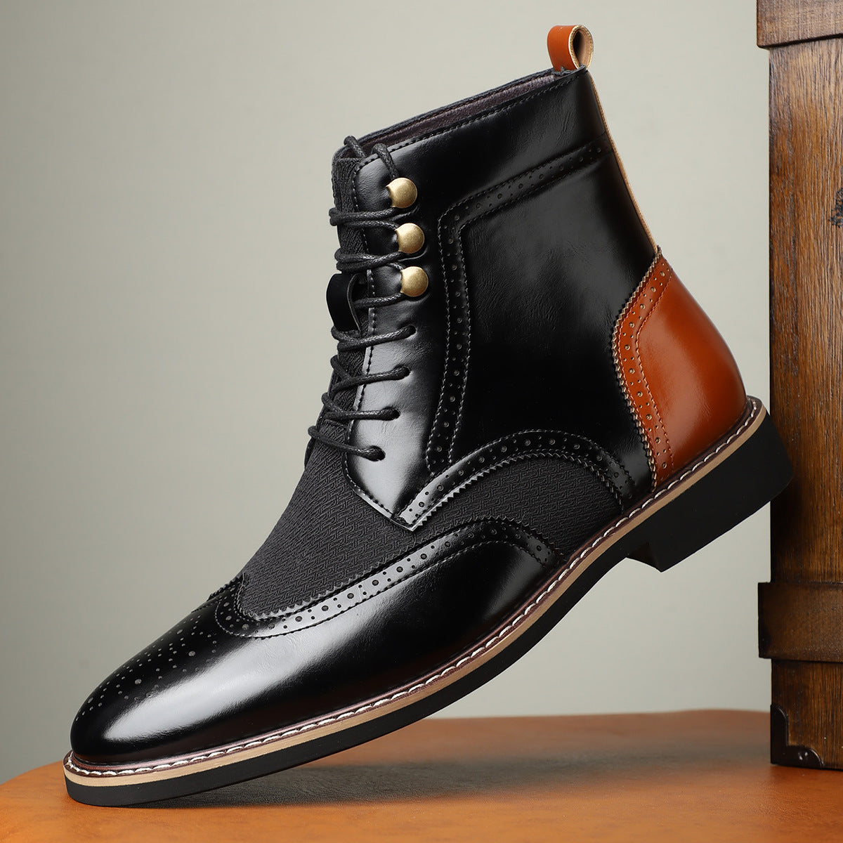 New British Men's High Top Color Blocked Leather Shoes  Footwear  