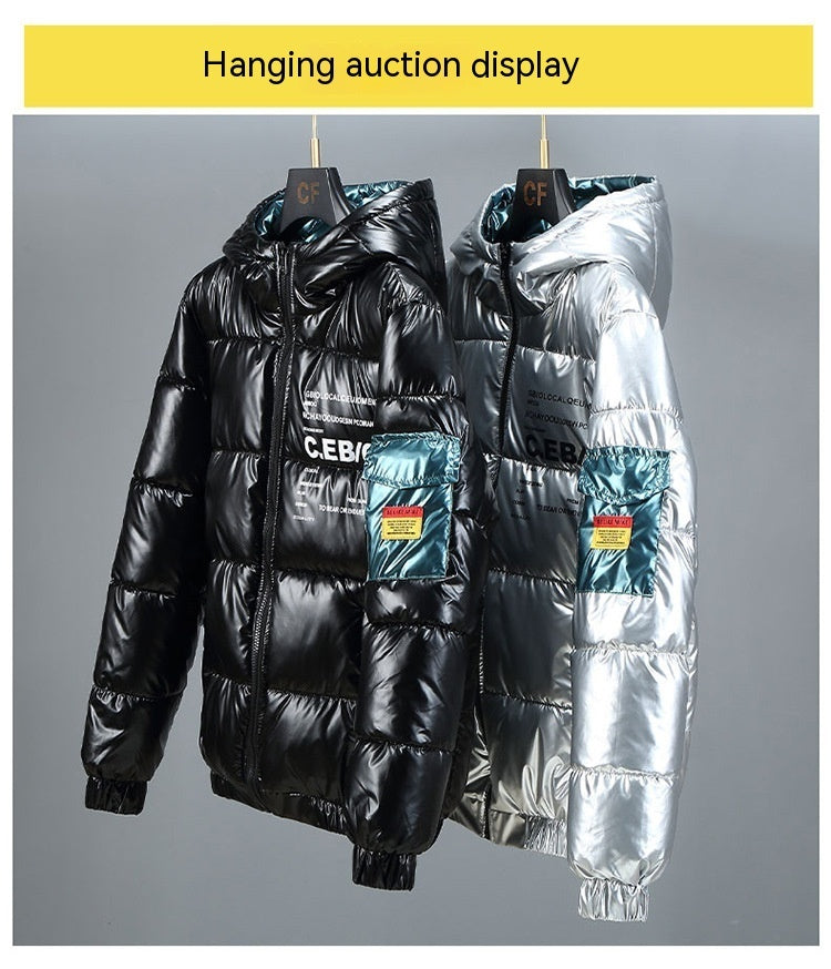 Winter Down Thick Bright Leather Cotton-padded Jacket  Leather Jacket 75.29 