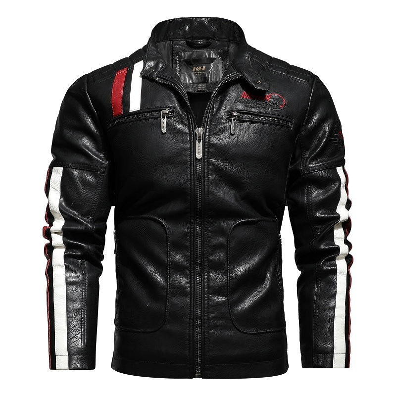 Mens Leather Jackets Motorcycle Stand Collar  Leather Jacket 106.73 Black-XXL