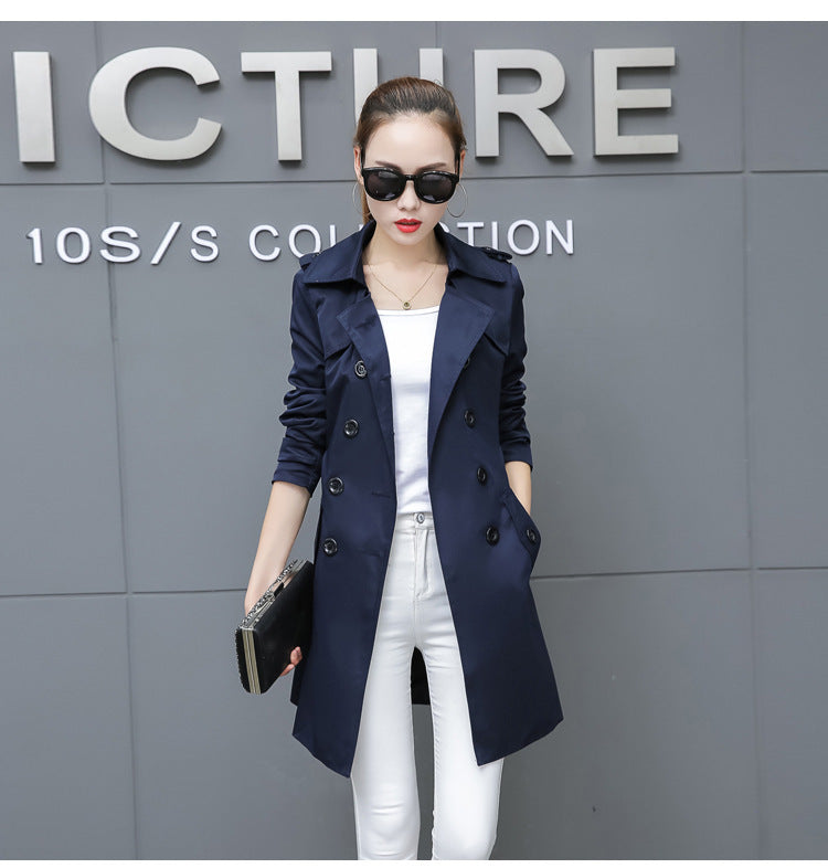Slim Women Trench Coat Plus Size Mid-length  Leather Jacket 92.27 Navy-Blue-XL