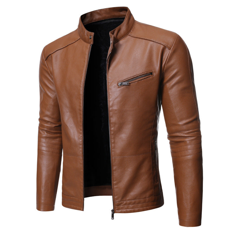 New European And American Men's Motorcycle Leather Jackets  Leather Jacket 84.61 Brown-XL