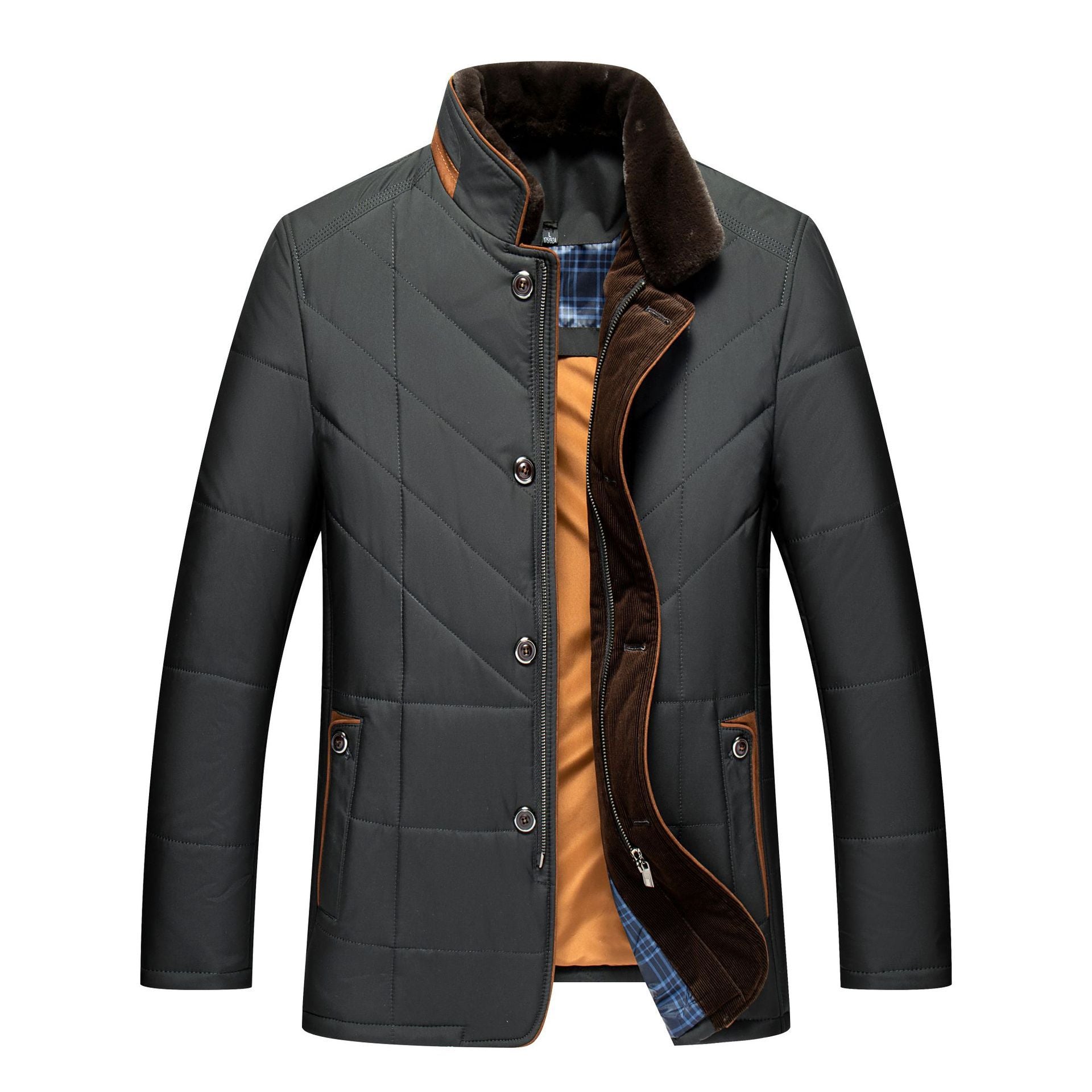 Middle-aged Men Winter Middle-aged And Elderly Thick Warm Quilted Coat Cotton-padded Jacket  Leather Jacket 176.08 Dark-Green-195