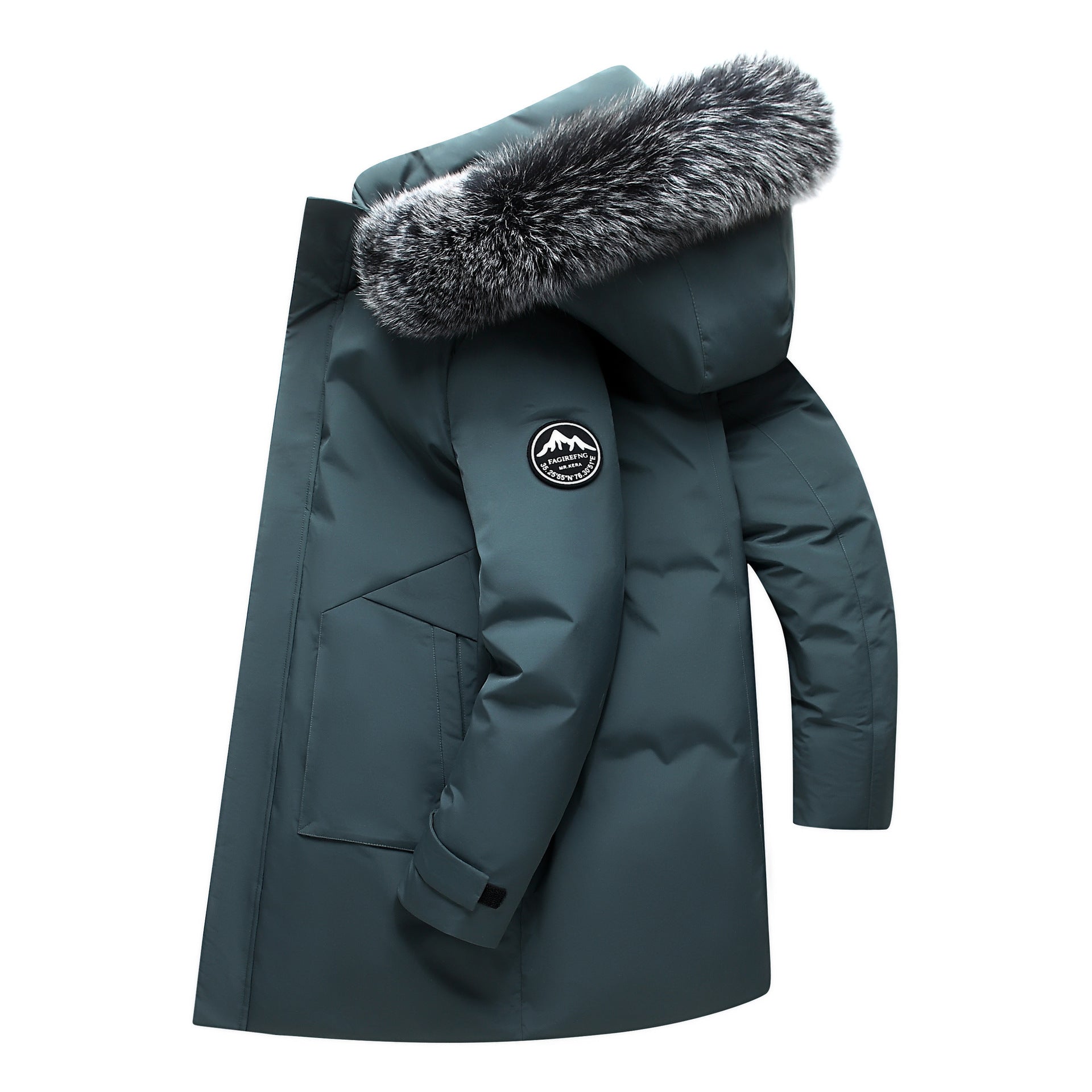 Fox Fur Collar Men's Coat Hooded Men's Clothing Mid-length Down Jacket Warm Cold-resistant Coat  Leather Jacket 267.94 Navy-Blue-XXXXL