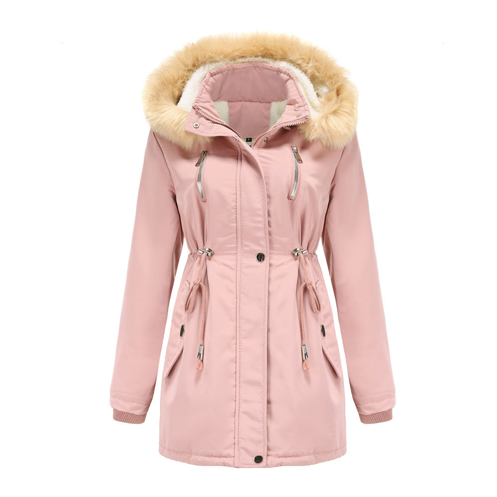 Thick Lamb Velvet Loose Ladies Cotton Jacket With Detachable Hood And Fleece Jacket  Leather Jacket 107.56 Pink-XL