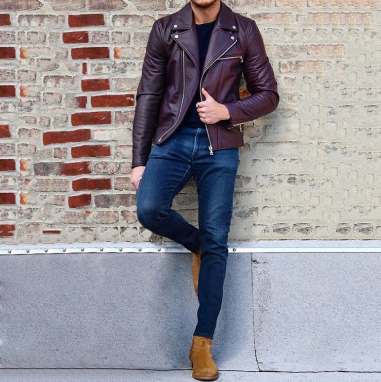 Men's leather clothing  Leather Jacket 80.55 Purple-XXL